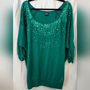 Faded Glory Green Sequin Blouse